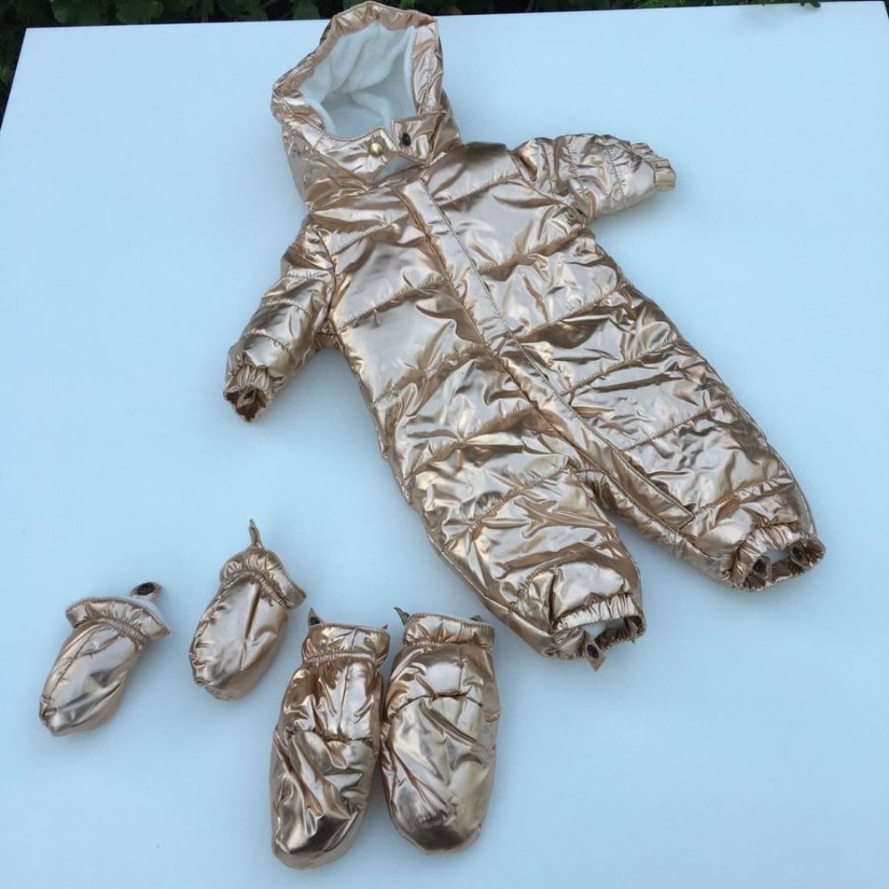 Gymboree Infant Baby Newborn 0-3 mths Bunting Gold One Piece Puffer Suit New